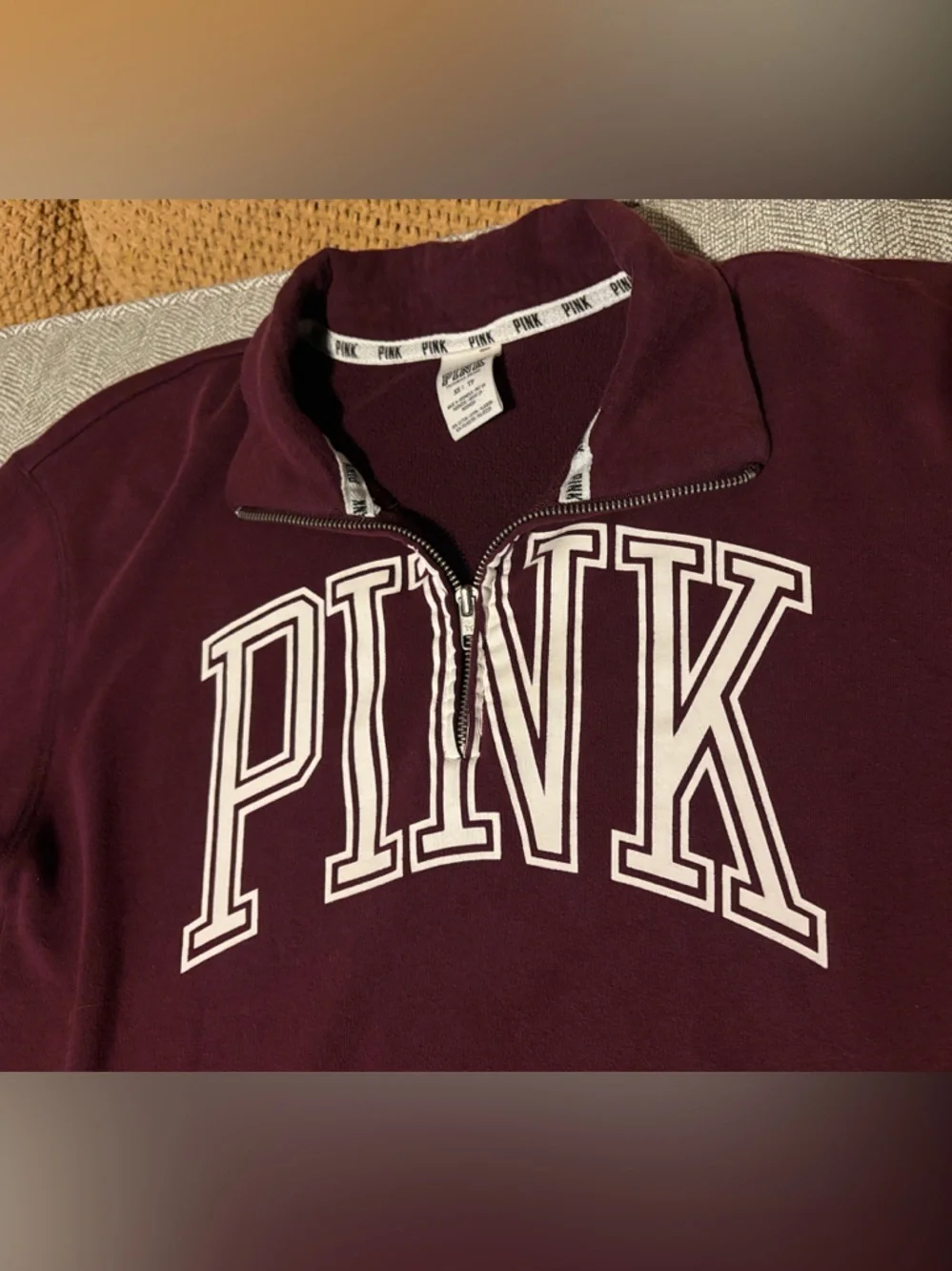 PINK Victoria's Secret Logo Maroon Quarter-Zip Pullover